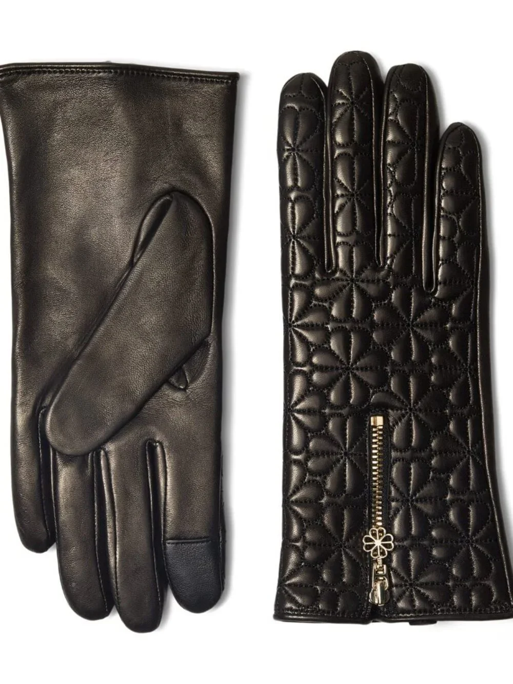 Kate Spade Quilted Flower Zipped Gloves Black / Small NWT